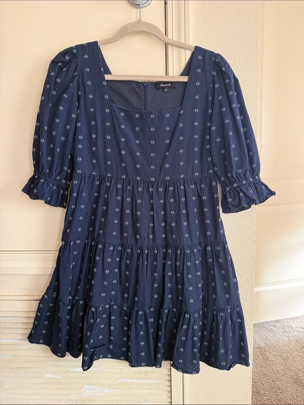 Madewell Navy Blue Tiered Puff-Sleeve Kids Dress